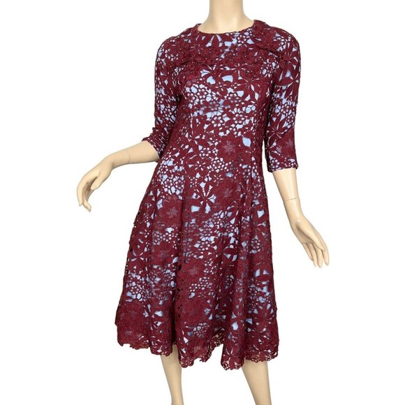 Miri New York Fit Flare Dress Blue Burgundy Floral Lace Overlay Size 6 - Picture 1 of 14